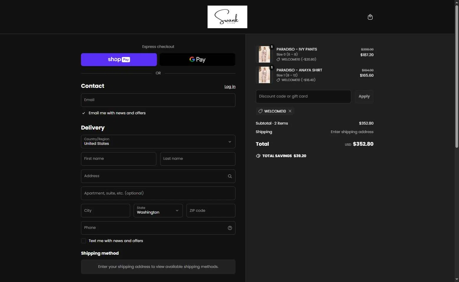 Bondi Resortwear checkout page showing Bondi Resortwear discount code box | Screenshot taken by SimplyCodes community member on May 26, 2025