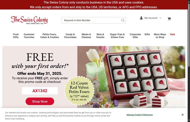 The Swiss Colony checkout page showing The Swiss Colony promo code box | Screenshot taken by SimplyCodes community member on Jul 18, 2025