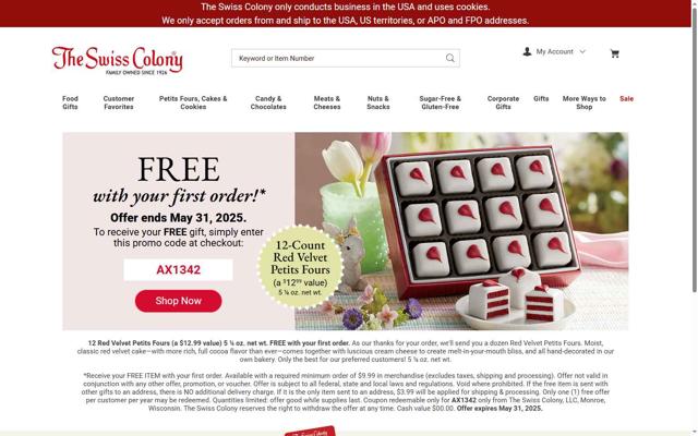 The Swiss Colony checkout page showing The Swiss Colony promo code box | Screenshot taken by SimplyCodes community member on Jul 18, 2025