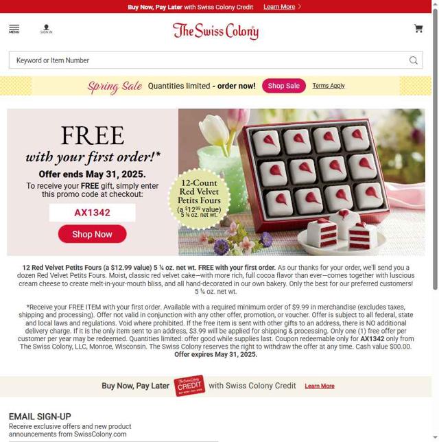 The Swiss Colony checkout page showing The Swiss Colony promo code box | Screenshot taken by SimplyCodes community member on May 30, 2025