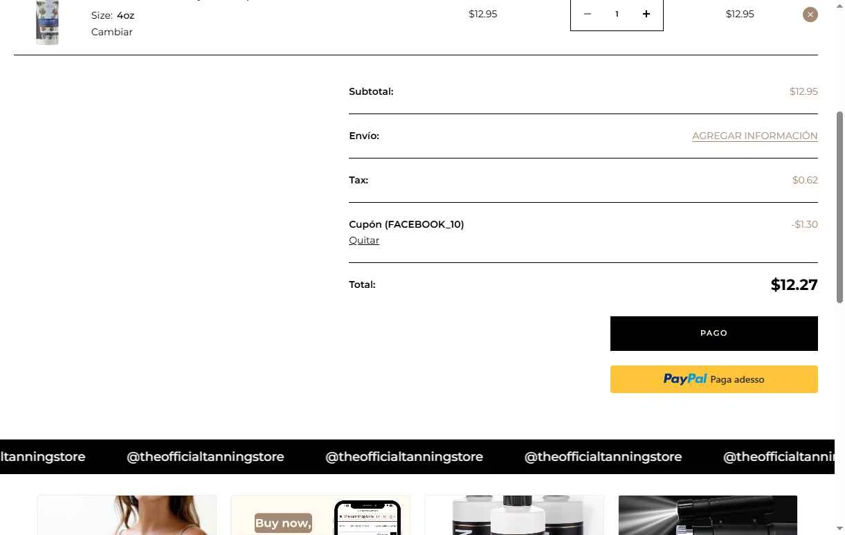 The Tanning Store checkout page showing The Tanning Store promo code box | Screenshot taken by SimplyCodes community member on Jul 20, 2025