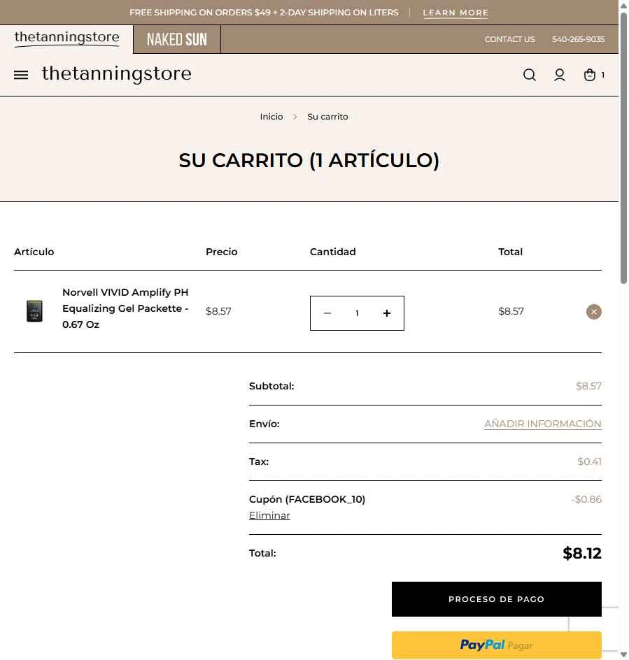 The Tanning Store checkout page showing The Tanning Store promo code box | Screenshot taken by SimplyCodes community member on Jul 20, 2025
