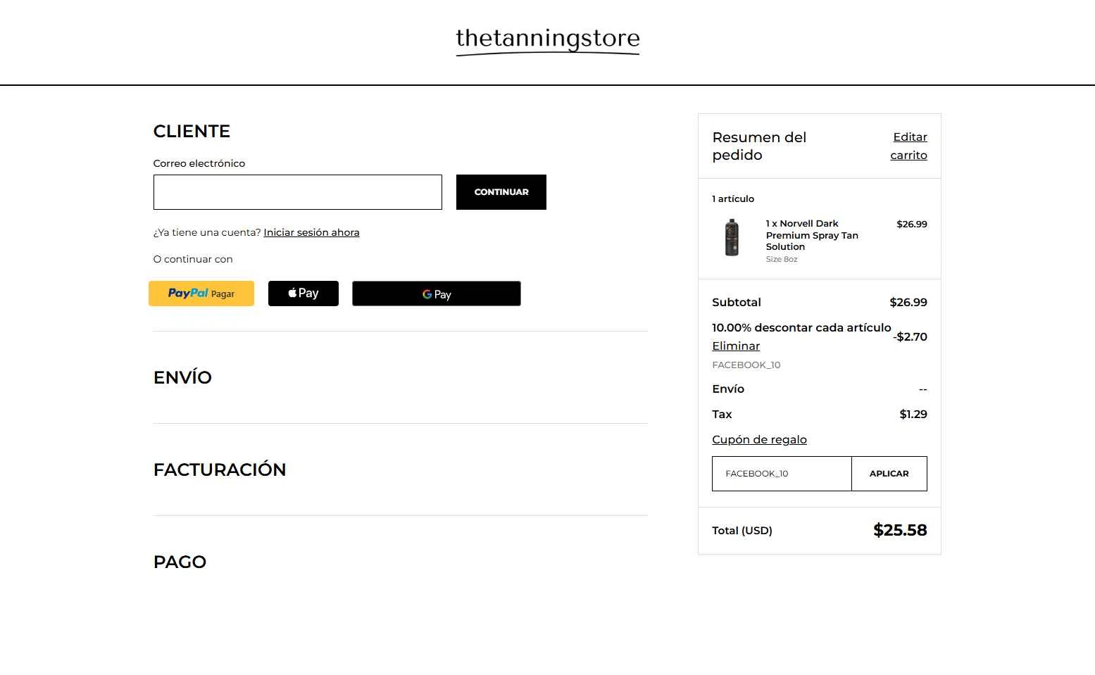 The Tanning Store checkout page showing The Tanning Store promo code box | Screenshot taken by SimplyCodes community member on Jul 20, 2025
