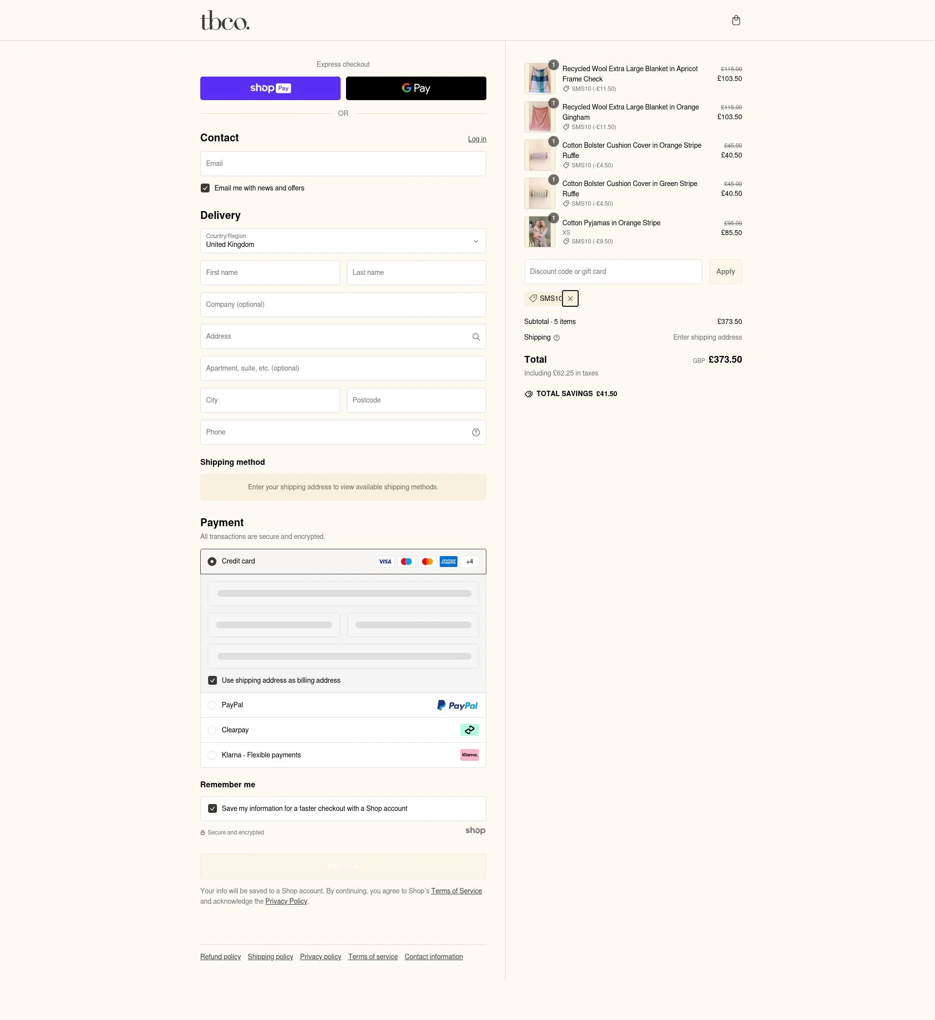 The Tartan Blanket checkout page showing The Tartan Blanket promo code box | Screenshot taken by SimplyCodes community member on Feb 23, 2025