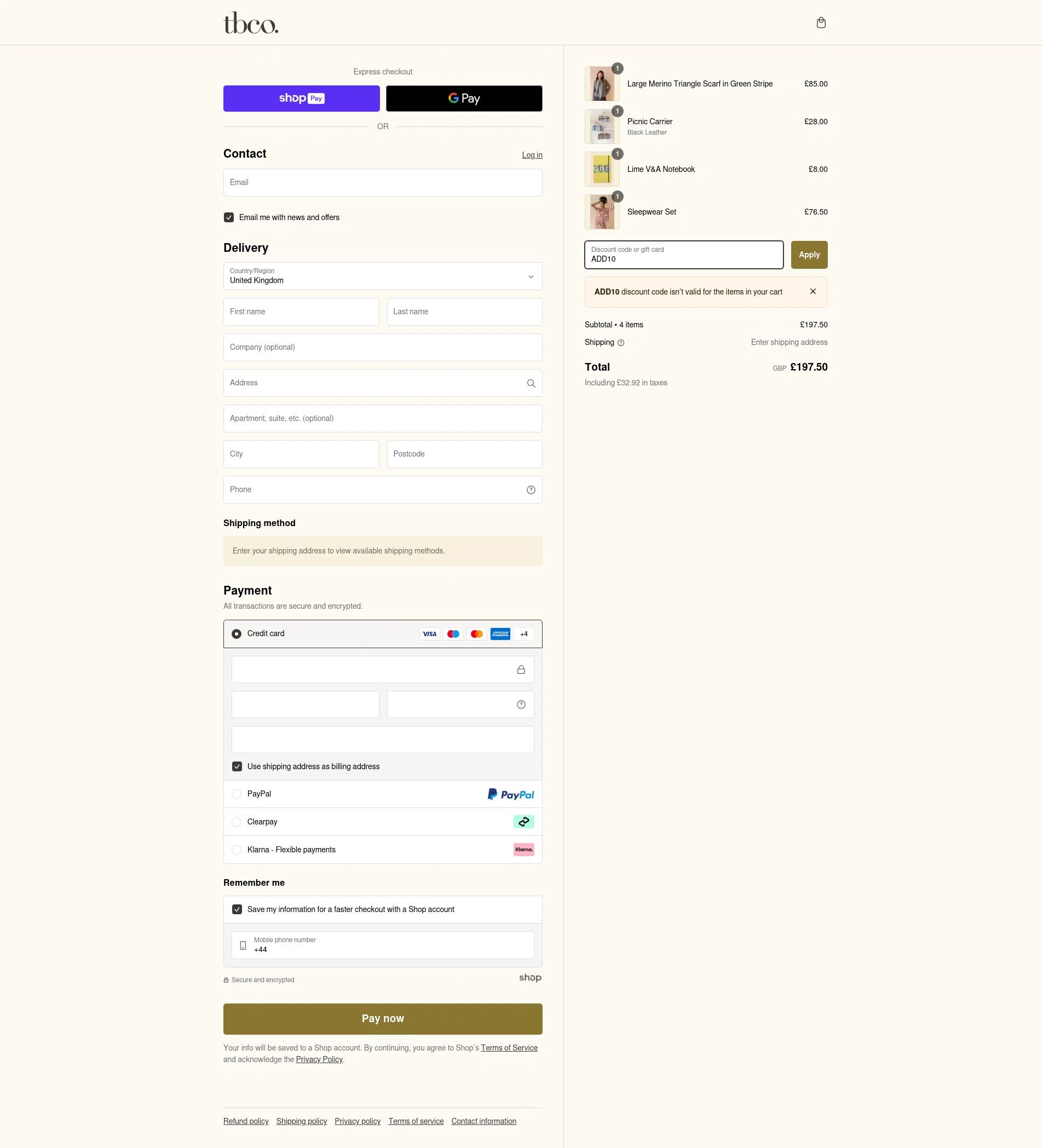 The Tartan Blanket checkout page showing The Tartan Blanket promo code box | Screenshot taken by SimplyCodes community member on Jan 18, 2025