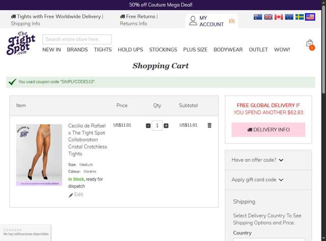 The Tight Spot checkout page showing The Tight Spot discount code box | Screenshot taken by SimplyCodes community member on Jul 8, 2025