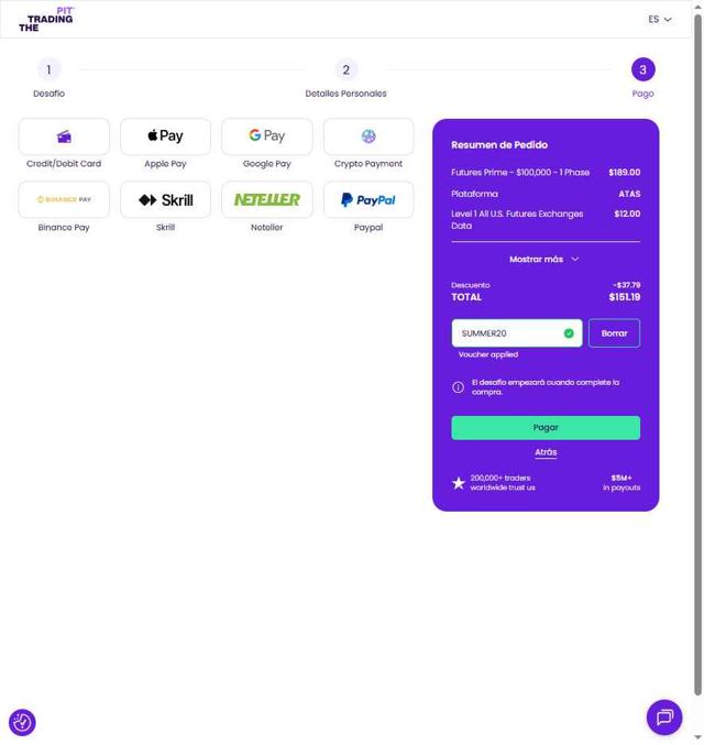 TheTradingPit checkout page showing TheTradingPit promo code box | Screenshot taken by SimplyCodes community member on Sep 3, 2025