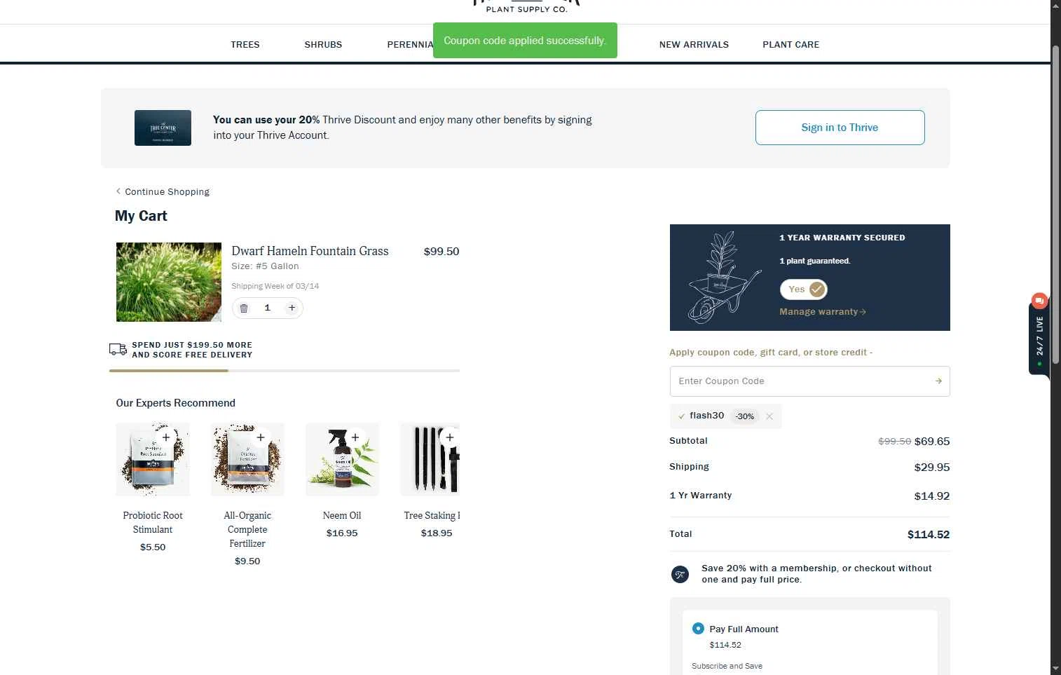 The Tree Center checkout page showing The Tree Center promo code box | Screenshot taken by SimplyCodes community member on Jan 6, 2026