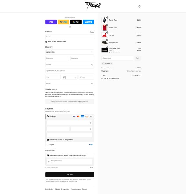 The Tremor checkout page showing The Tremor discount code box | Screenshot taken by SimplyCodes community member on Sep 4, 2025