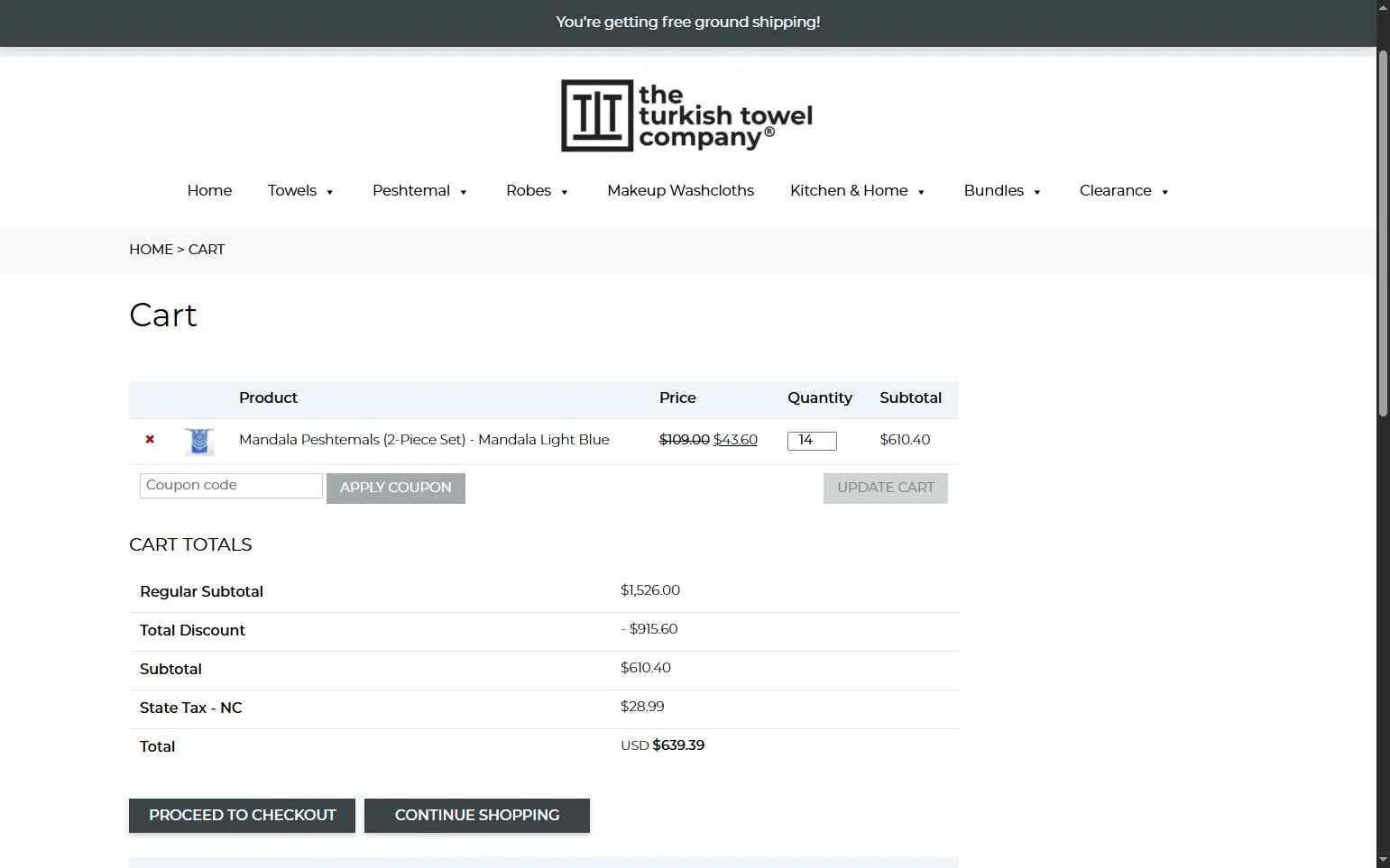 The Turkish Towel Company checkout page showing The Turkish Towel Company promo code box | Screenshot taken by SimplyCodes community member on Dec 1, 2025