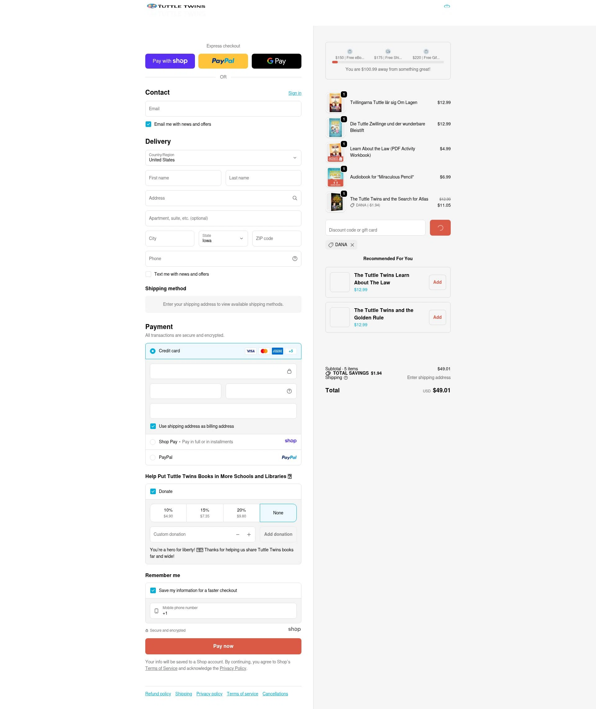 The Tuttle Twins checkout page showing The Tuttle Twins coupon code box | Screenshot taken by SimplyCodes community member on Jan 7, 2026