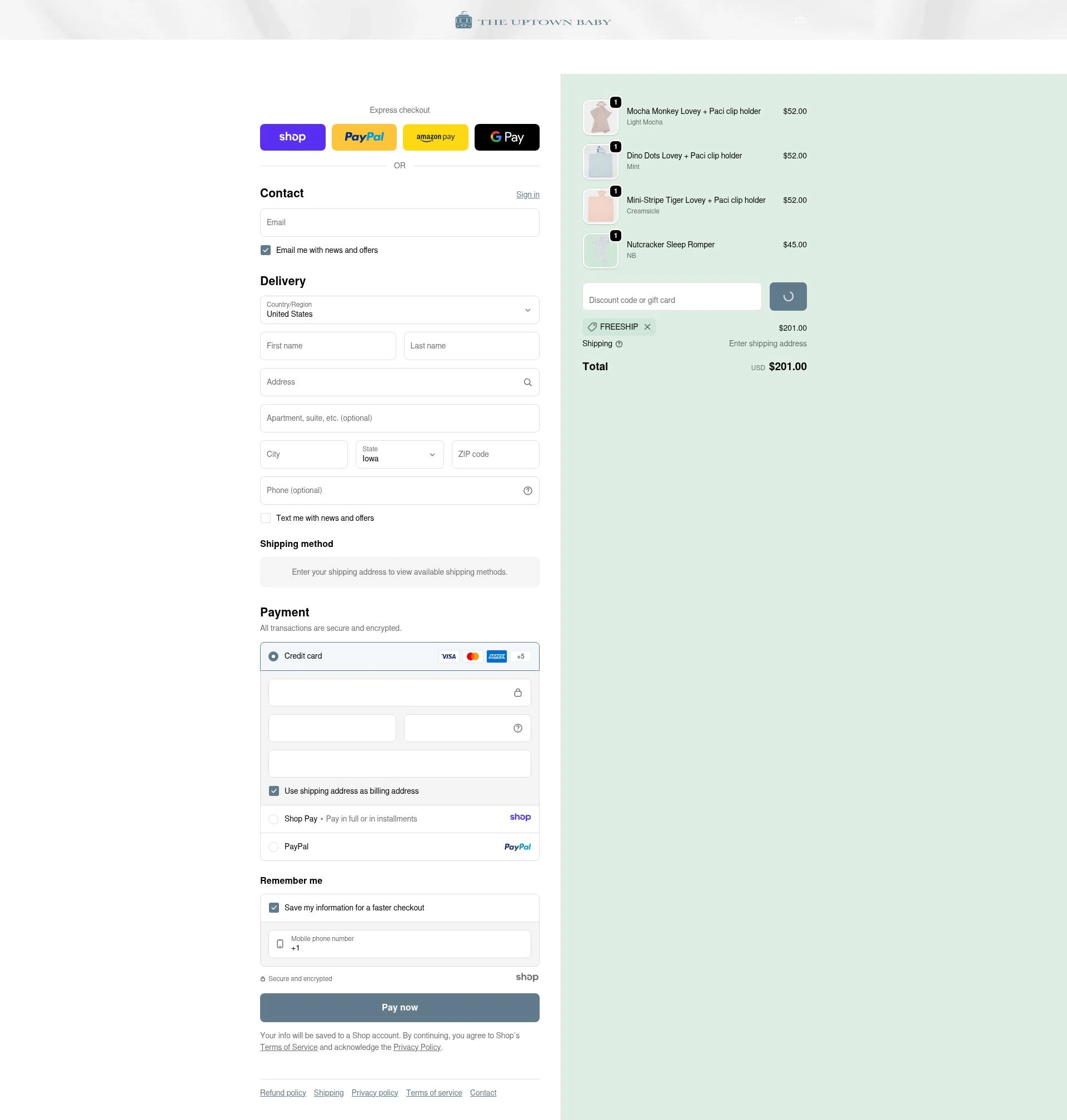 The Uptown Baby checkout page showing The Uptown Baby promo code box | Screenshot taken by SimplyCodes community member on Dec 23, 2025