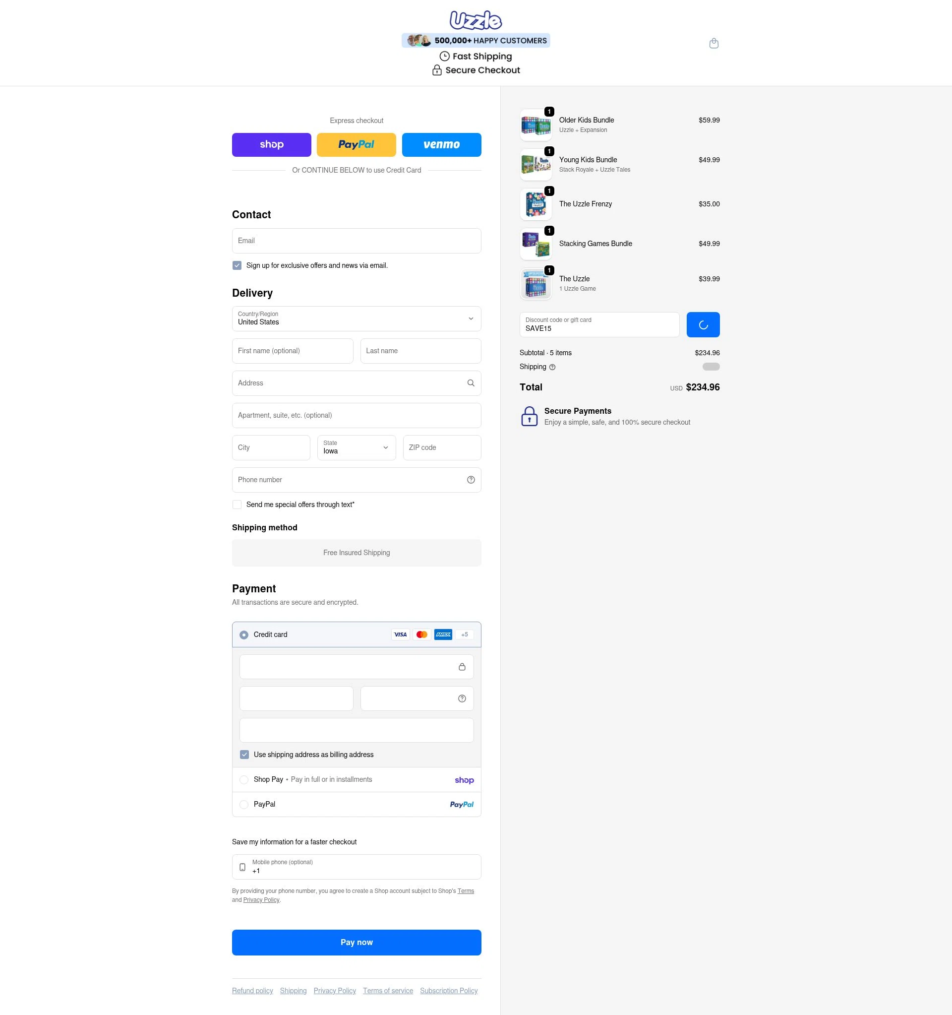 The Uzzle checkout page showing The Uzzle discount code box | Screenshot taken by SimplyCodes community member on Feb 7, 2026