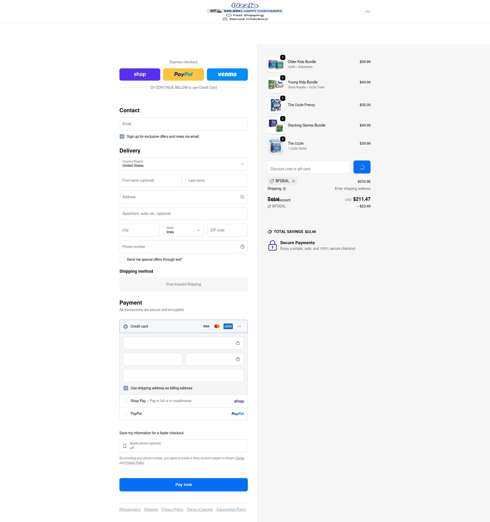 The Uzzle checkout page showing The Uzzle discount code box | Screenshot taken by SimplyCodes community member on Feb 7, 2026