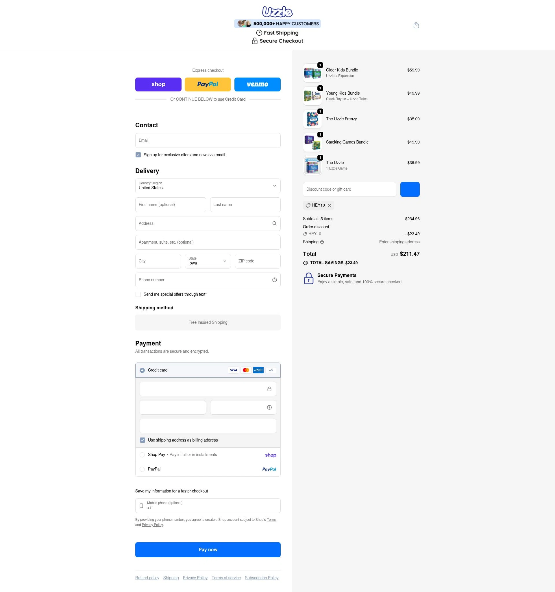 The Uzzle checkout page showing The Uzzle discount code box | Screenshot taken by SimplyCodes community member on Feb 7, 2026