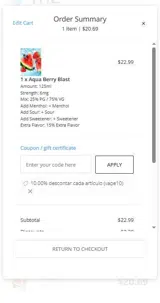 The Vape Mall coupon verification screenshot
