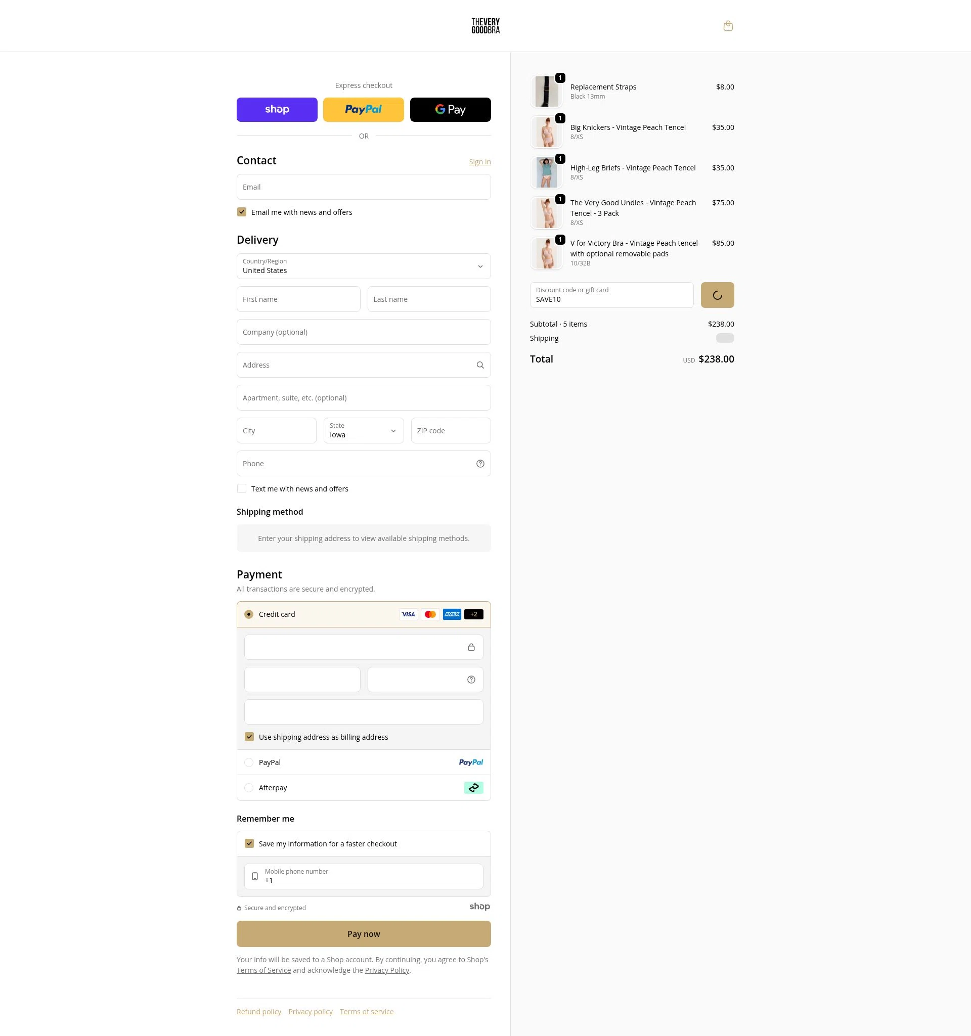 The Very Good Bra checkout page showing The Very Good Bra discount code box | Screenshot taken by SimplyCodes community member on Dec 28, 2025