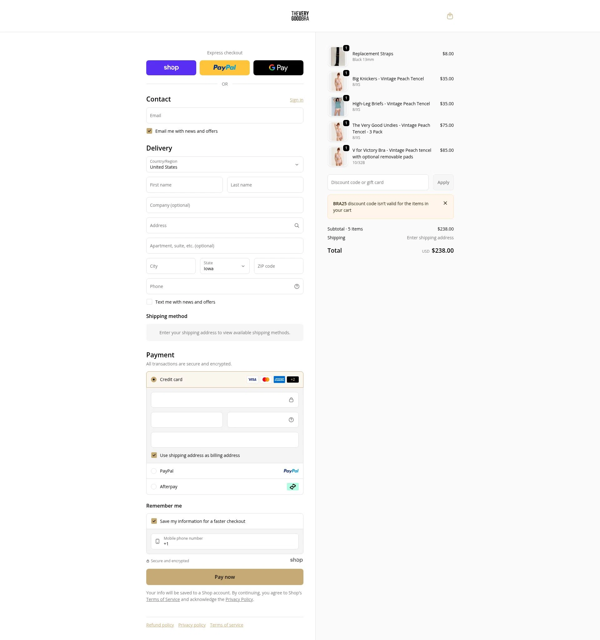 The Very Good Bra checkout page showing The Very Good Bra discount code box | Screenshot taken by SimplyCodes community member on Dec 23, 2025