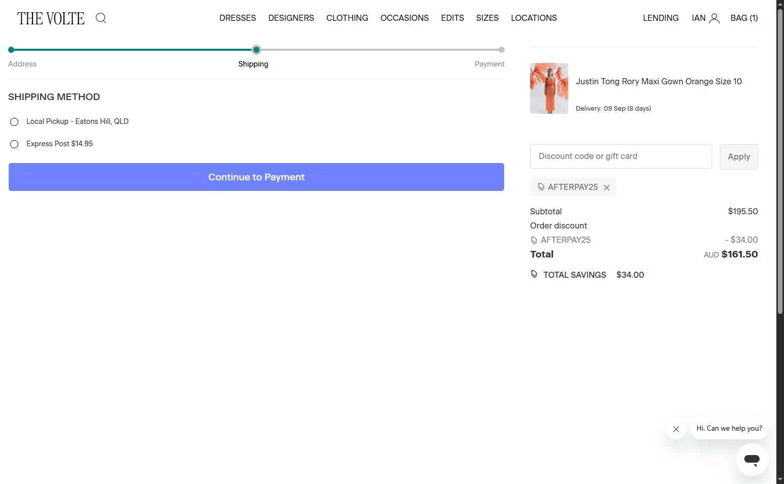 The Volte checkout page showing The Volte discount code box | Screenshot taken by SimplyCodes community member on Aug 13, 2025