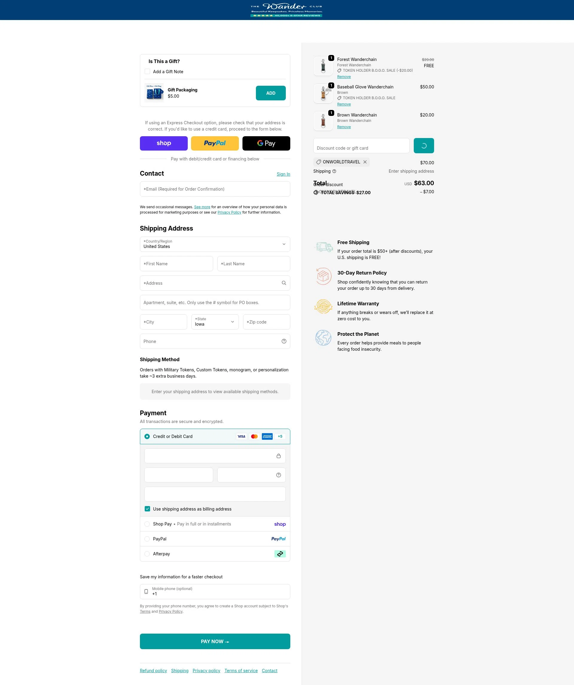 The Wander Club checkout page showing The Wander Club discount code box | Screenshot taken by SimplyCodes community member on Feb 2, 2026