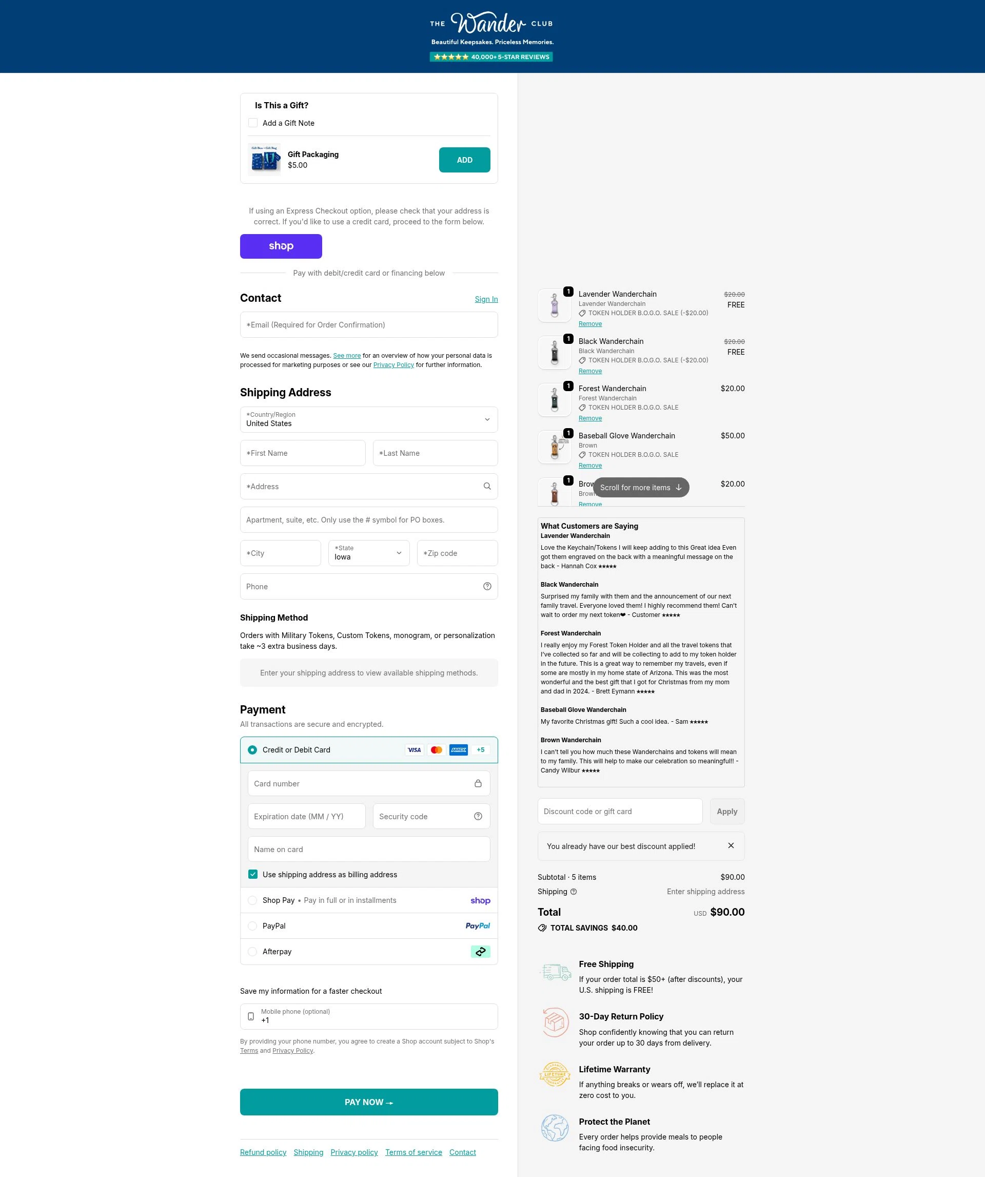 The Wander Club checkout page showing The Wander Club discount code box | Screenshot taken by SimplyCodes community member on Feb 6, 2026