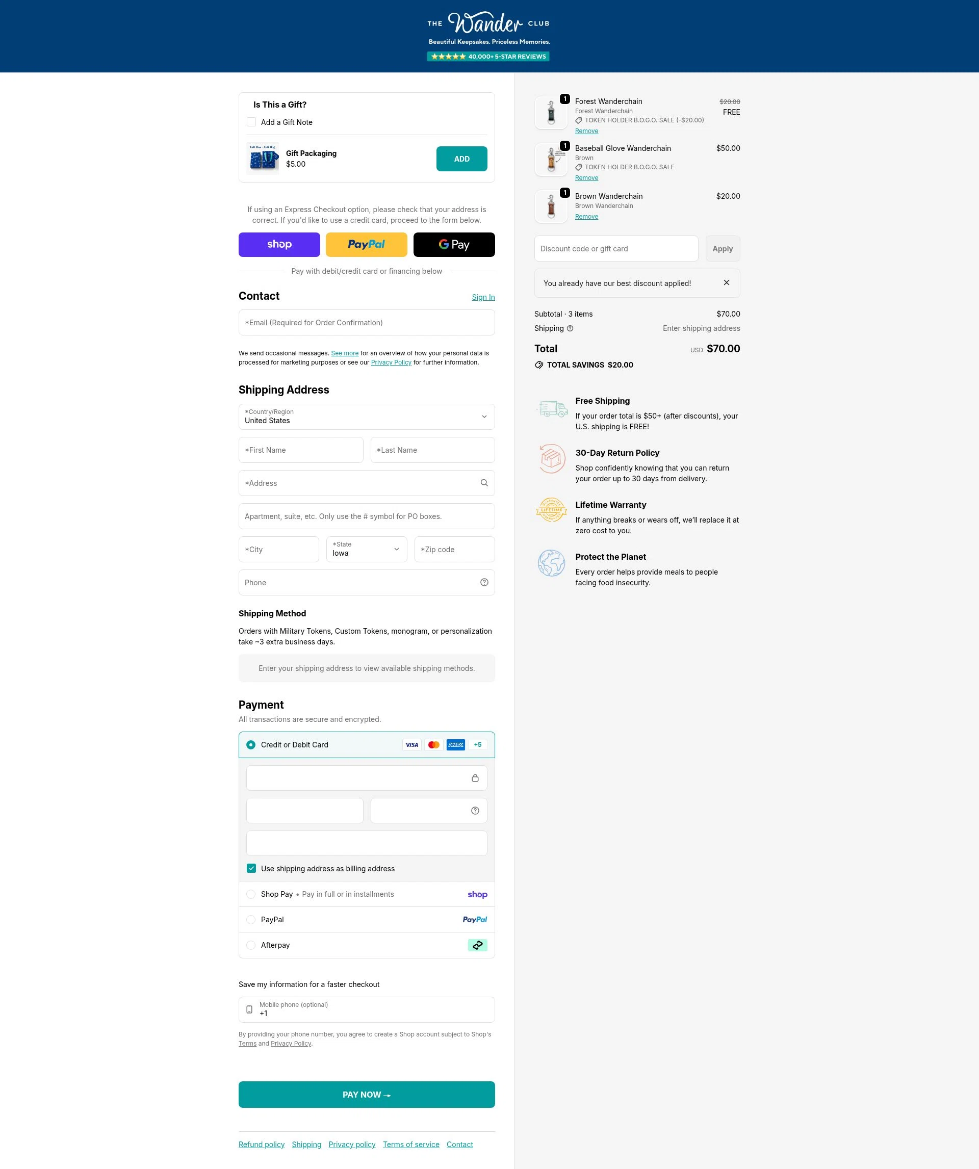 The Wander Club checkout page showing The Wander Club discount code box | Screenshot taken by SimplyCodes community member on Feb 2, 2026