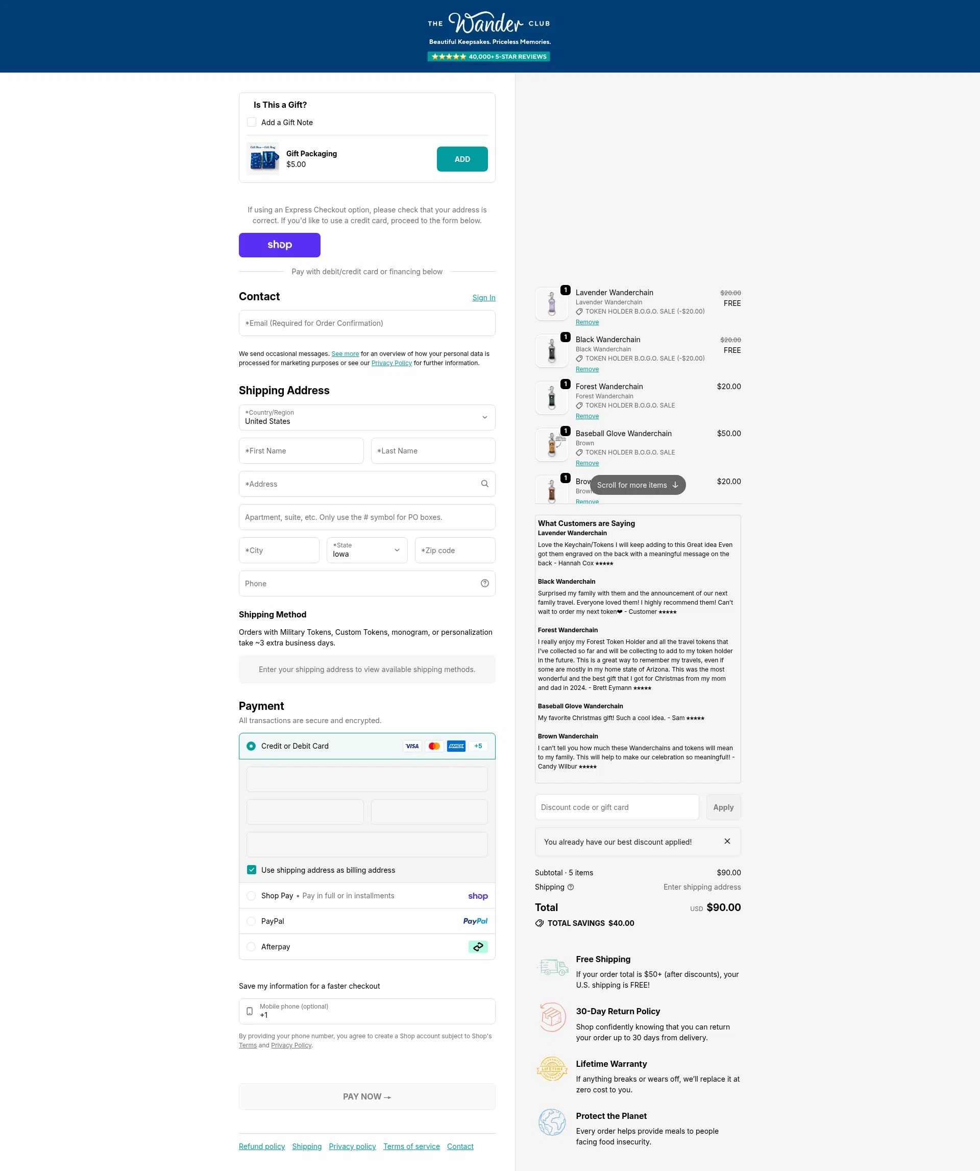 The Wander Club checkout page showing The Wander Club discount code box | Screenshot taken by SimplyCodes community member on Feb 6, 2026
