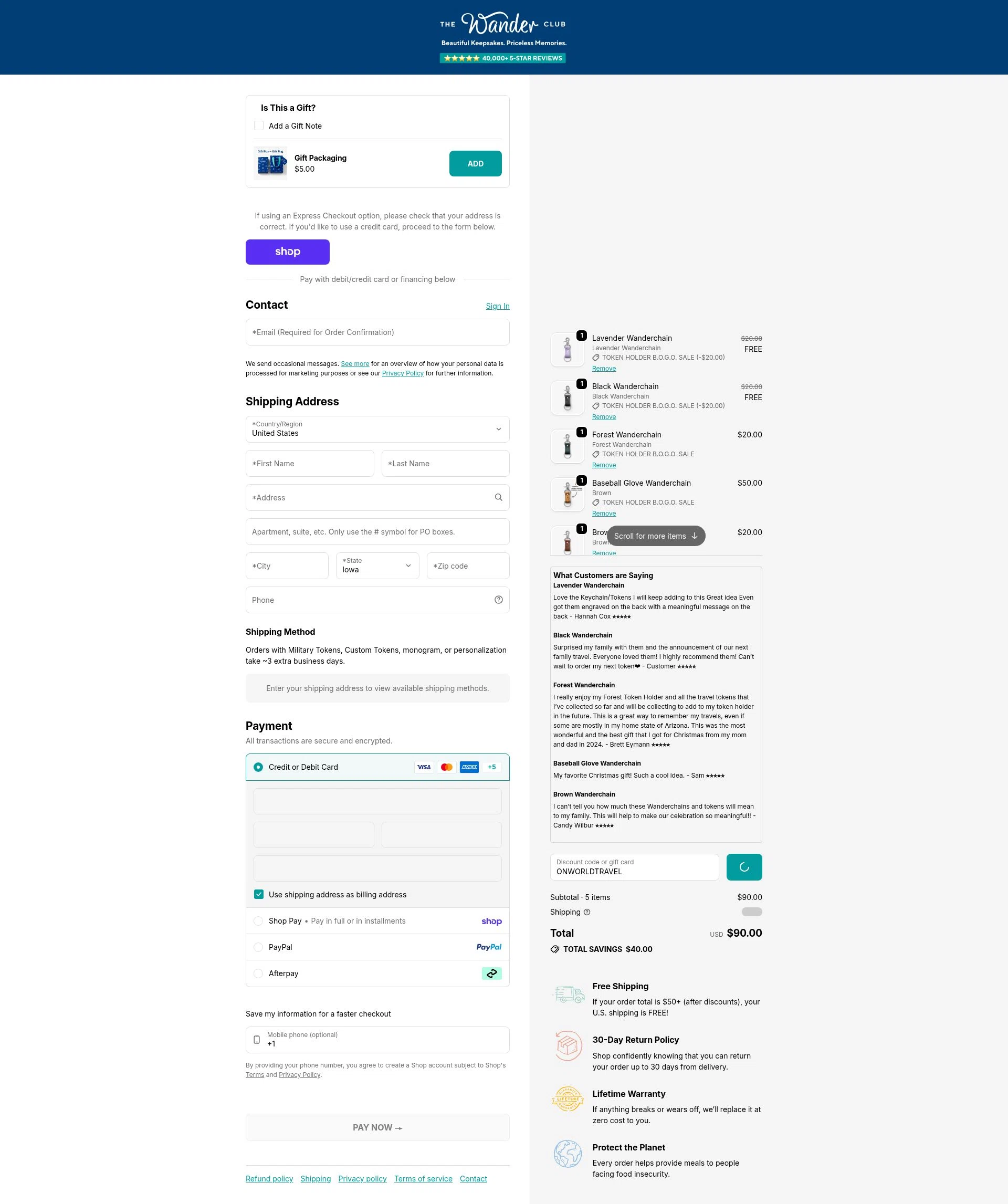 The Wander Club checkout page showing The Wander Club discount code box | Screenshot taken by SimplyCodes community member on Feb 6, 2026