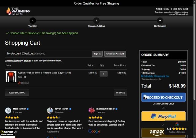 The Warming Store checkout page showing The Warming Store coupon code box | Screenshot taken by SimplyCodes community member on Aug 7, 2025