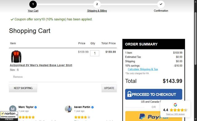 The Warming Store checkout page showing The Warming Store coupon code box | Screenshot taken by SimplyCodes community member on Aug 7, 2025