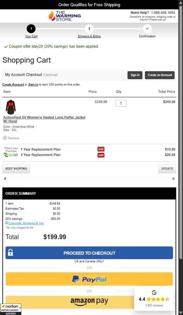 The Warming Store checkout page showing The Warming Store coupon code box | Screenshot taken by SimplyCodes community member on Sep 5, 2025