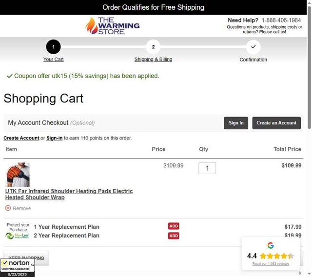 The Warming Store checkout page showing The Warming Store coupon code box | Screenshot taken by SimplyCodes community member on Aug 22, 2025