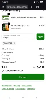 The Weed Box coupon verification screenshot