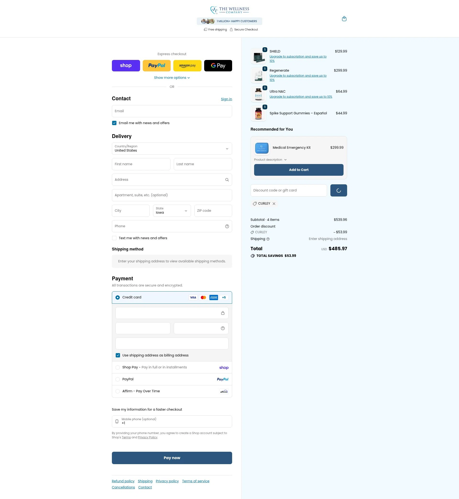 The Wellness Company checkout page showing The Wellness Company discount code box | Screenshot taken by SimplyCodes community member on Feb 7, 2026