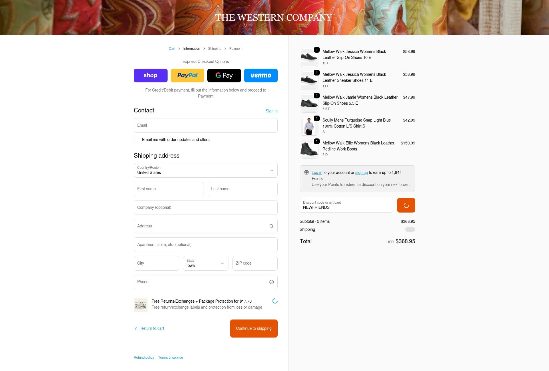 The Western Company checkout page showing The Western Company promo code box | Screenshot taken by SimplyCodes community member on Feb 14, 2026