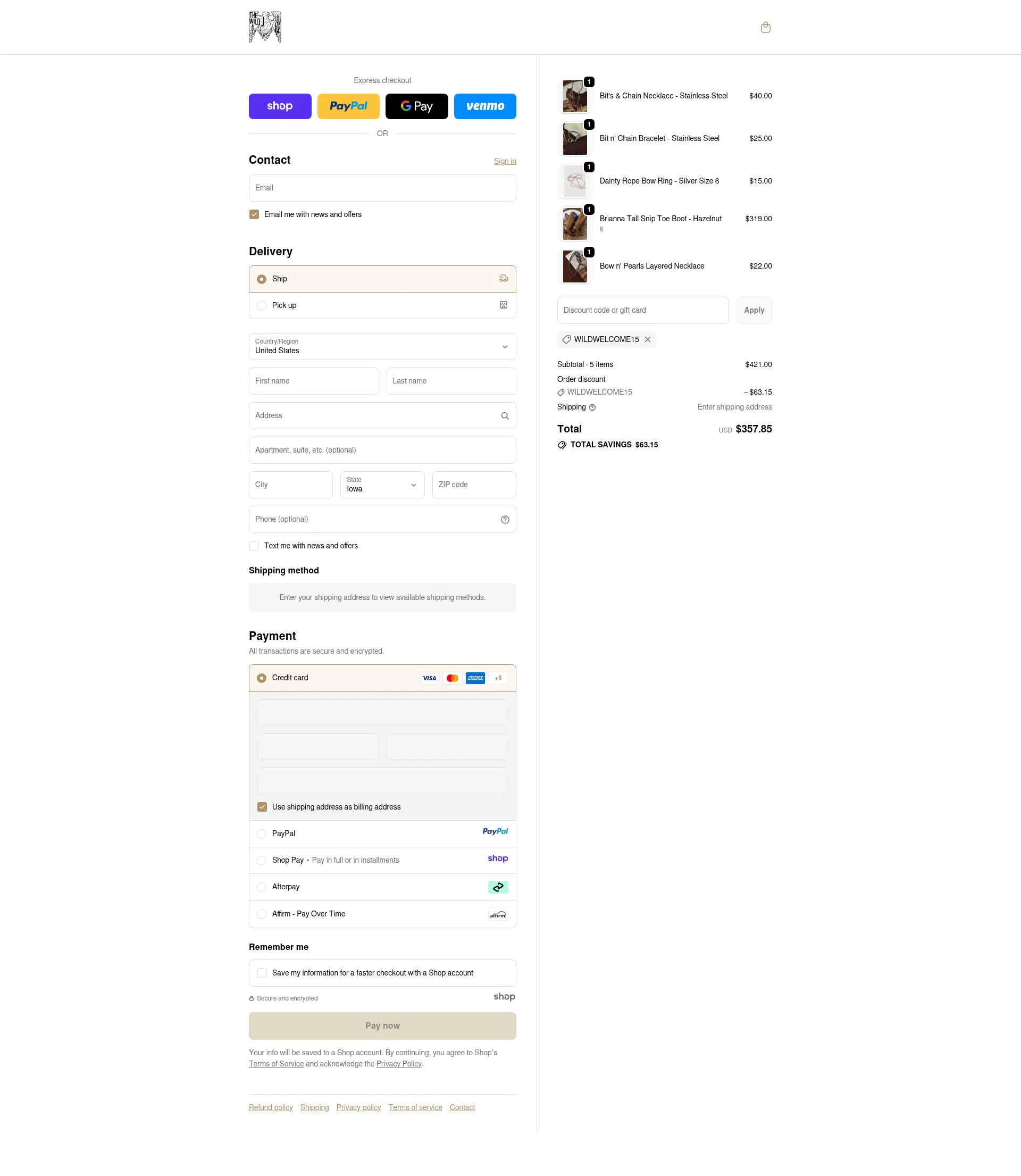 The Wild J checkout page showing The Wild J promo code box | Screenshot taken by SimplyCodes community member on Oct 27, 2025