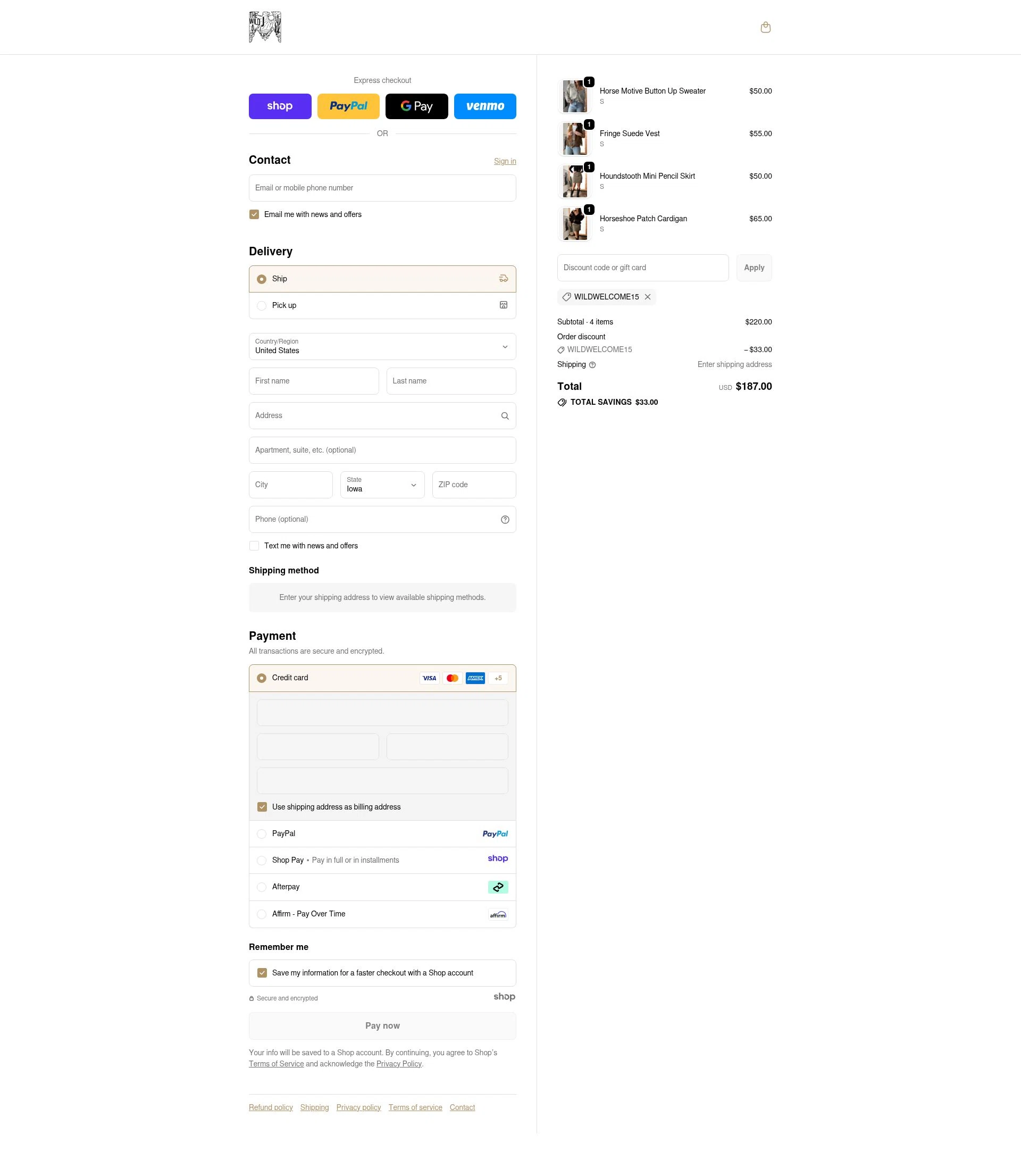 The Wild J checkout page showing The Wild J promo code box | Screenshot taken by SimplyCodes community member on Nov 25, 2025