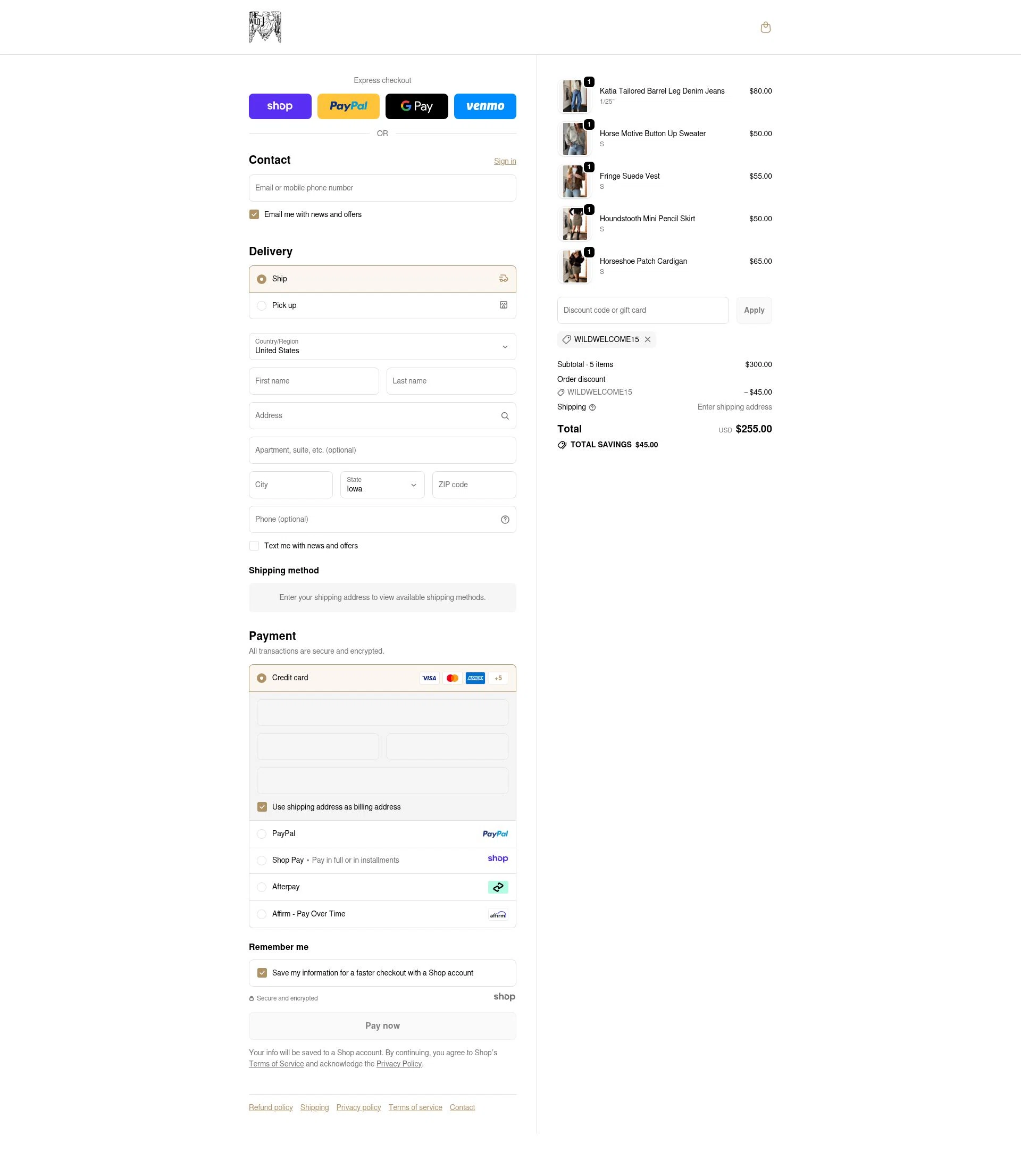 The Wild J checkout page showing The Wild J promo code box | Screenshot taken by SimplyCodes community member on Nov 20, 2025