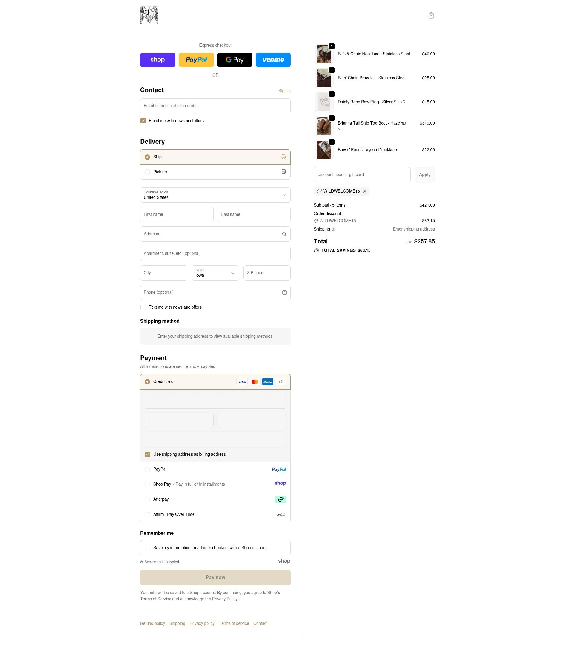 The Wild J checkout page showing The Wild J promo code box | Screenshot taken by SimplyCodes community member on Nov 9, 2025