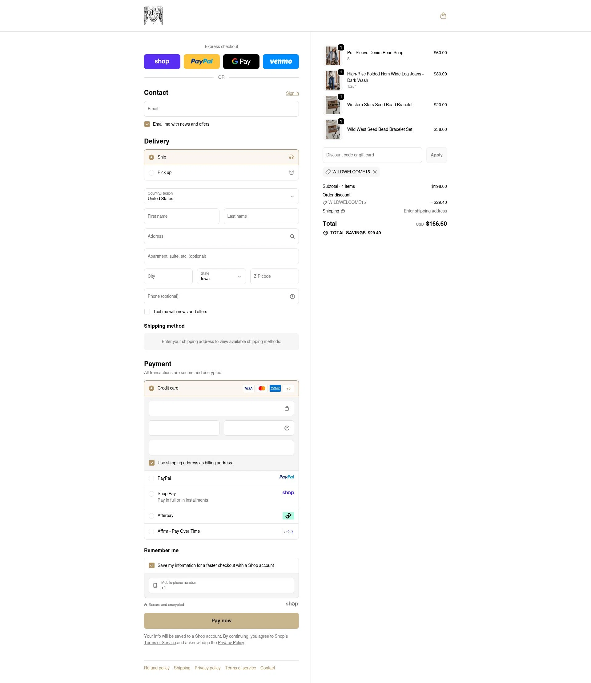 The Wild J checkout page showing The Wild J promo code box | Screenshot taken by SimplyCodes community member on Oct 15, 2025