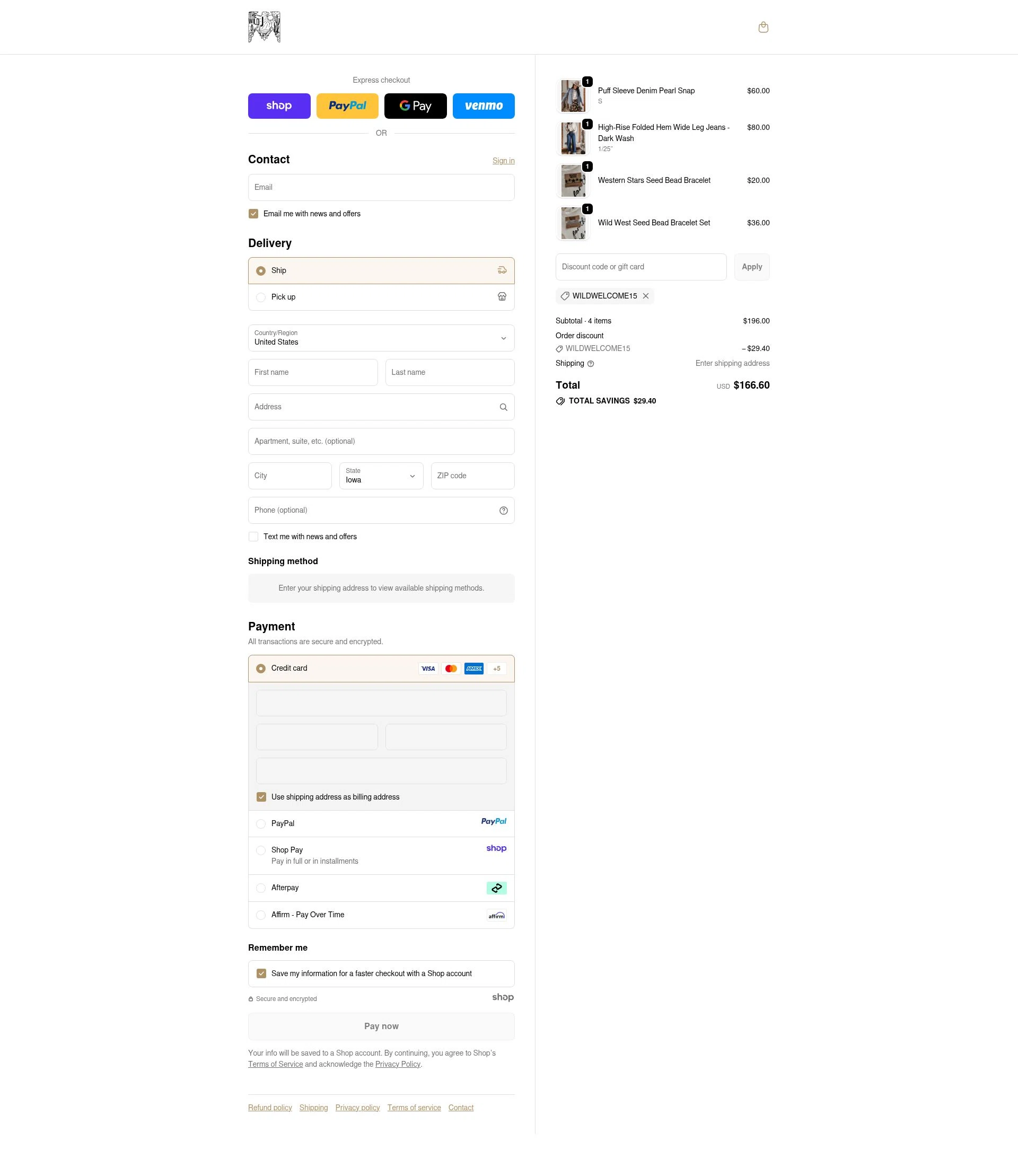 The Wild J checkout page showing The Wild J promo code box | Screenshot taken by SimplyCodes community member on Oct 11, 2025