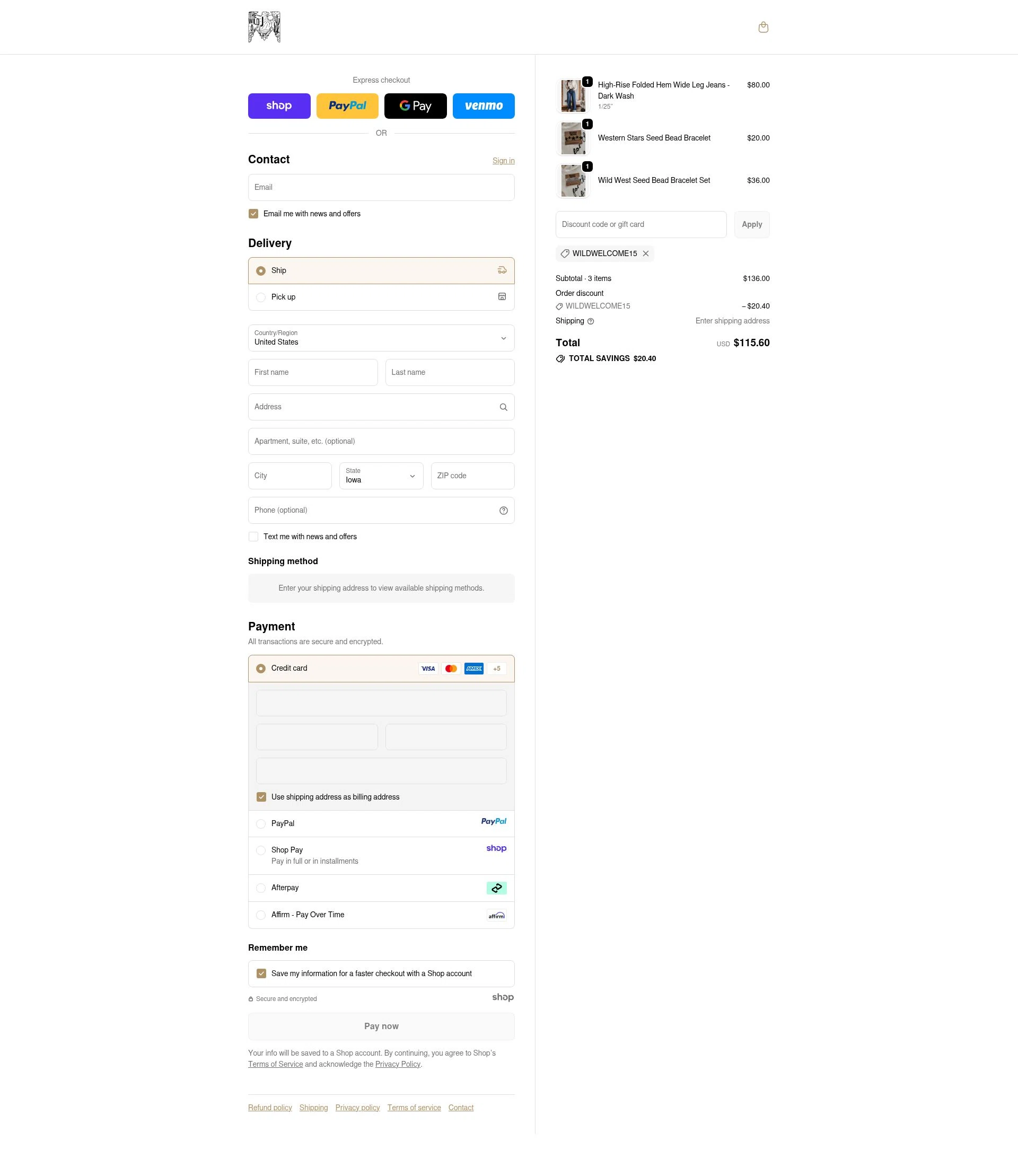 The Wild J checkout page showing The Wild J promo code box | Screenshot taken by SimplyCodes community member on Oct 23, 2025