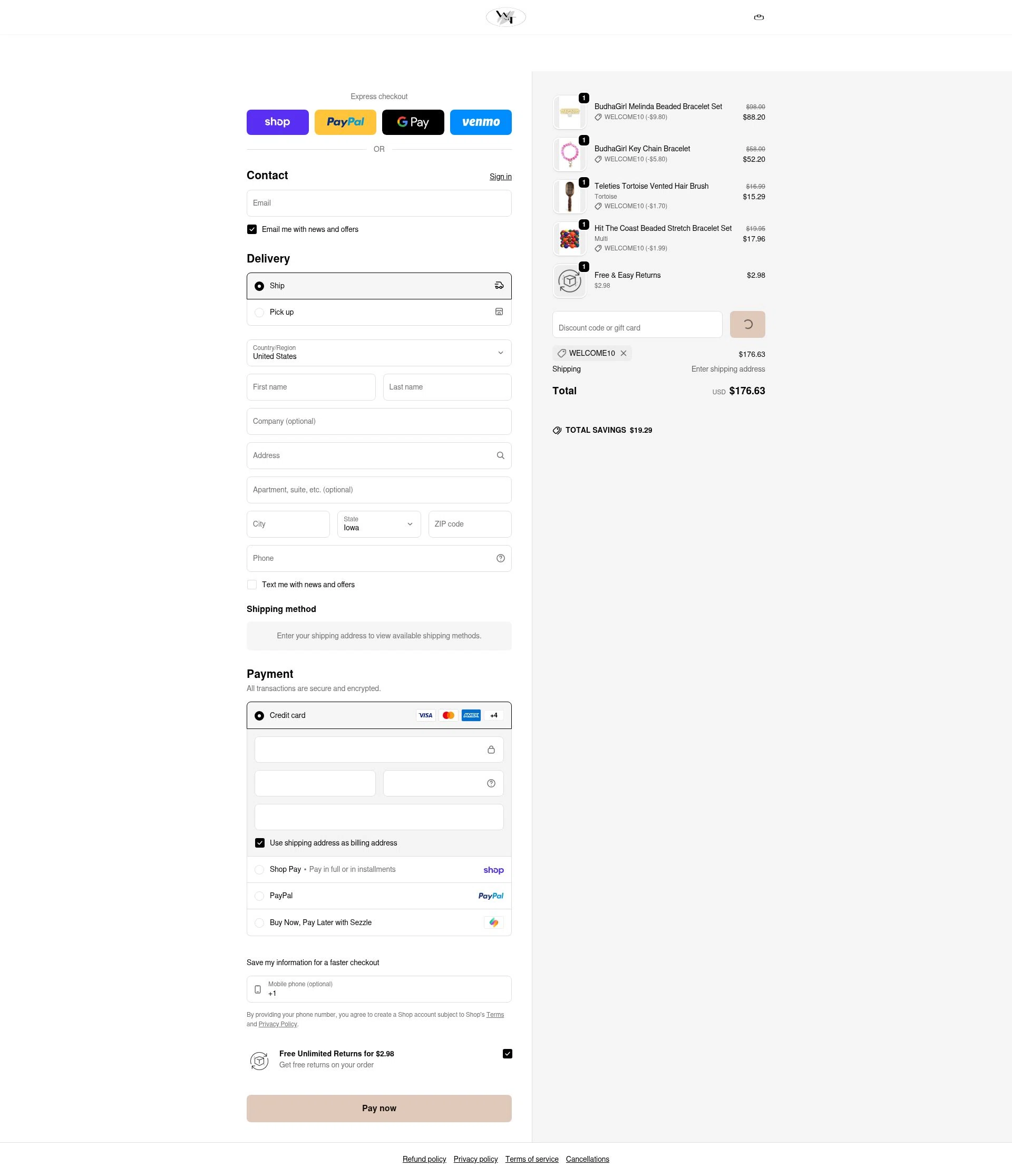 The Willow Tree Boutique checkout page showing The Willow Tree Boutique coupon code box | Screenshot taken by SimplyCodes community member on Feb 10, 2026