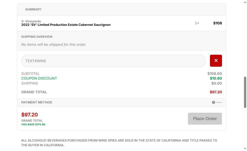 The Wine Spies checkout page showing The Wine Spies promo code box | Screenshot taken by SimplyCodes community member on Feb 3, 2026