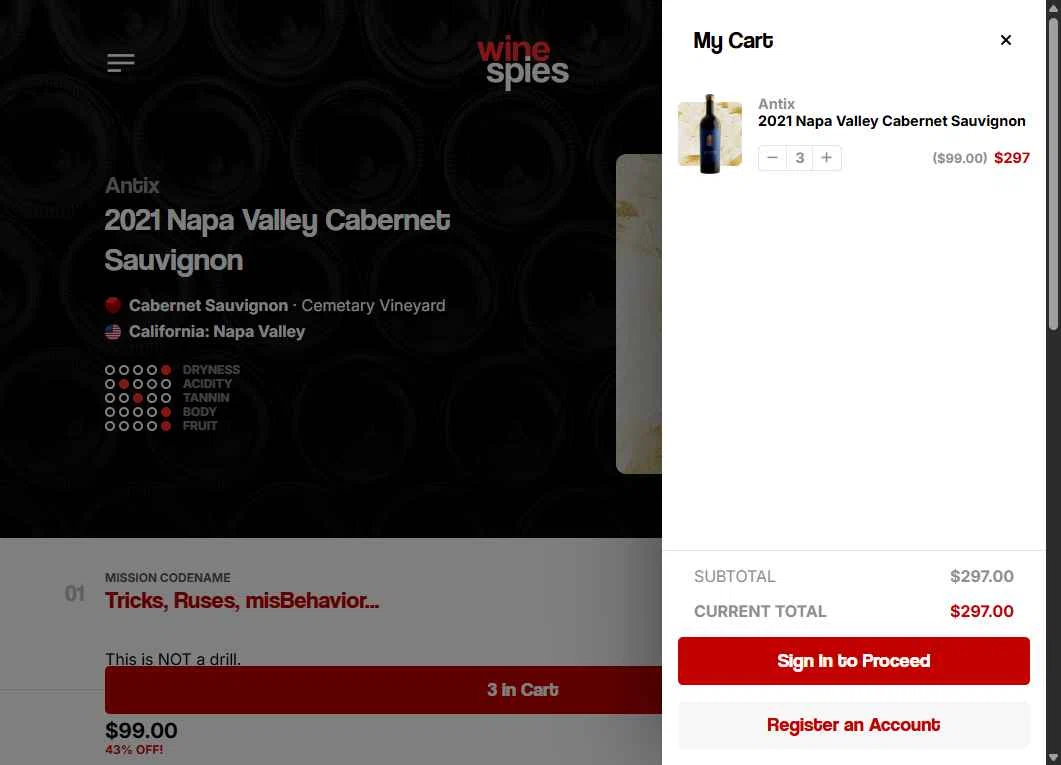 The Wine Spies checkout page showing The Wine Spies promo code box | Screenshot taken by SimplyCodes community member on Dec 9, 2025