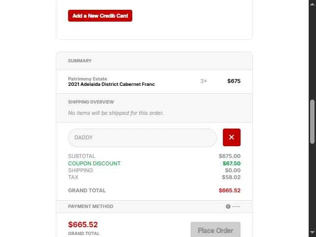 The Wine Spies checkout page showing The Wine Spies promo code box | Screenshot taken by SimplyCodes community member on Aug 17, 2025