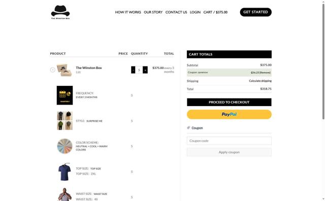 The Winston Box checkout page showing The Winston Box coupon code box | Screenshot taken by SimplyCodes community member on Aug 12, 2025