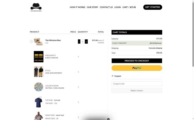 The Winston Box checkout page showing The Winston Box coupon code box | Screenshot taken by SimplyCodes community member on Aug 21, 2025