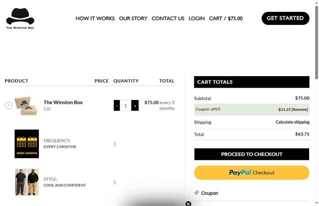 The Winston Box checkout page showing The Winston Box coupon code box | Screenshot taken by SimplyCodes community member on Sep 5, 2025