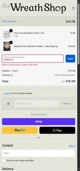 The Wreath Shop coupon verification screenshot